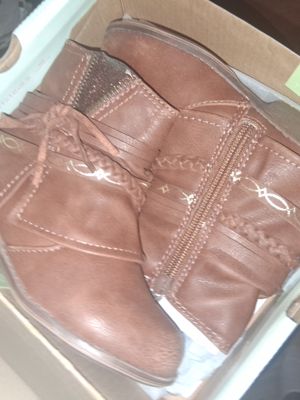 Jellypop Girls' Tan Braided Ankle Boots with Metallic Trim